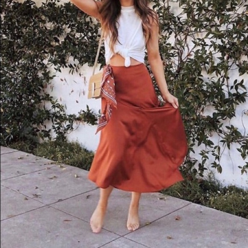 Burnt Orange (Rust) Color H & M Midi Skirt 4
